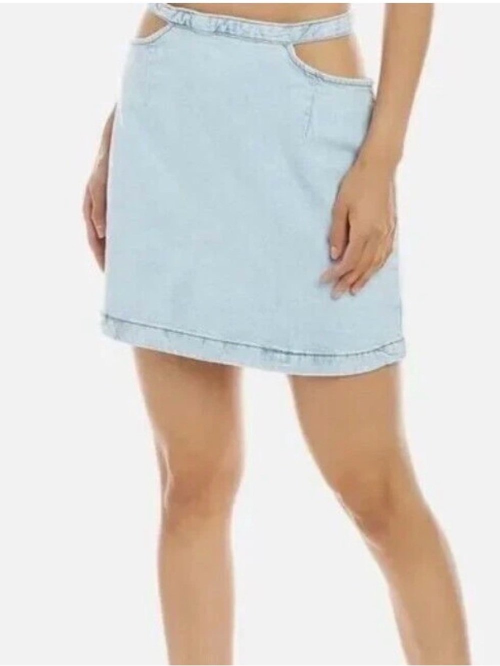 WeWoreWhat Denim Cut Out Mini Skirt Light Blue High Rise Sz L NEW Revolve